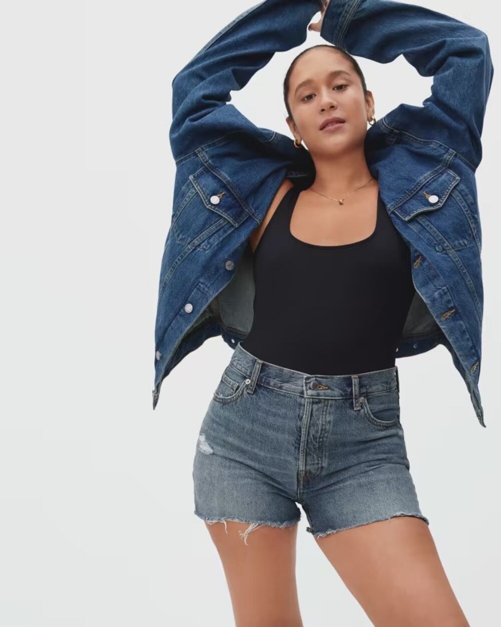 Everlane The Relaxed 90s Denim Jean Shorts Distressed High Rise Blue Women's 27